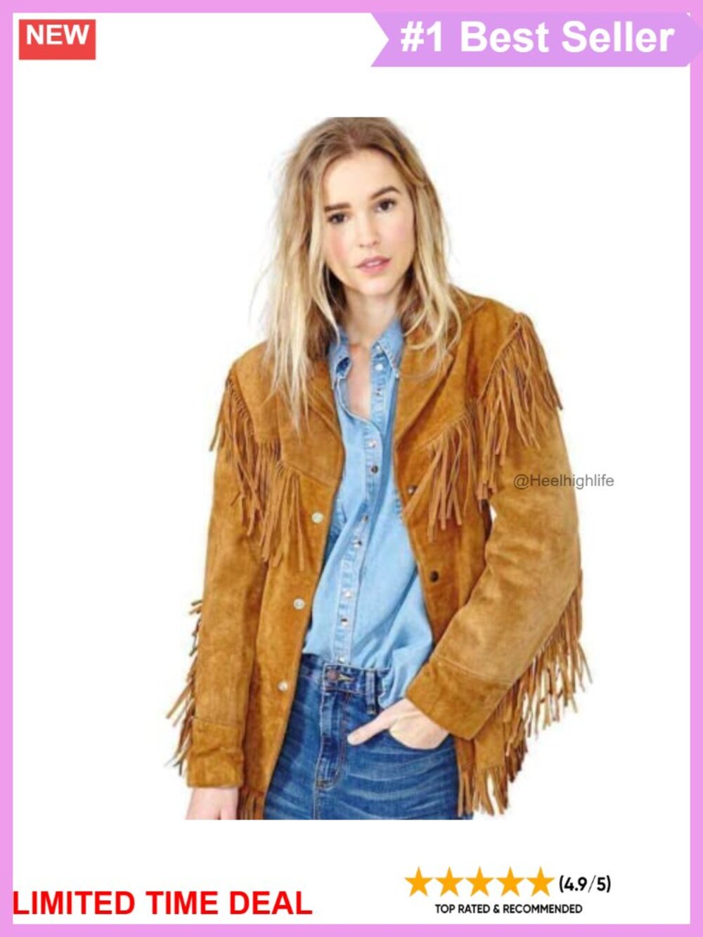 Genuine Suede Leather Western Fringe Jacket with Tassels